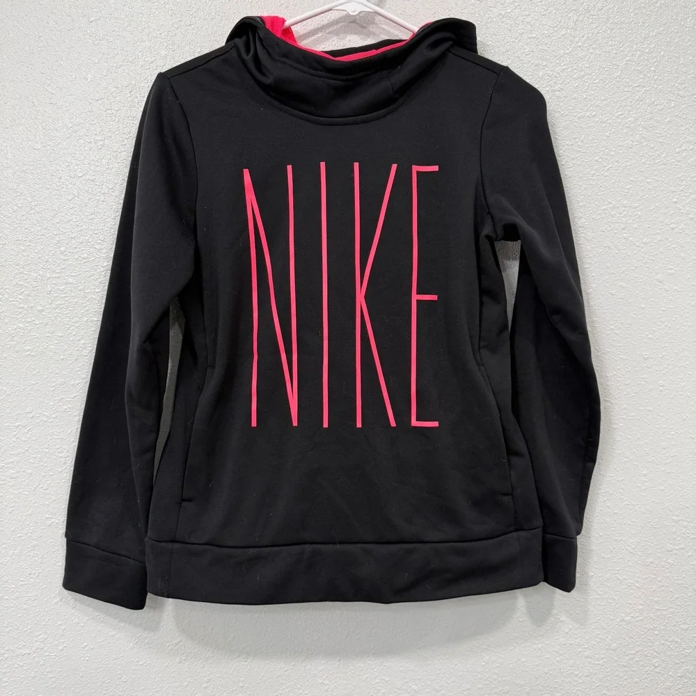 Nike Dri Fit Black Hoodie Youth‎ Girls Large Graphic Logo Long Sleeve